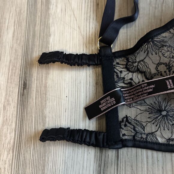 Victoria's Secret Embroidered Long Line Push-up Bustier Black Floral Lace 32DD - Picture 13 of 15